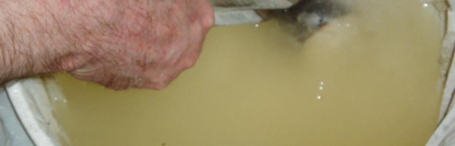 Dunking the hot flask into the washing bath